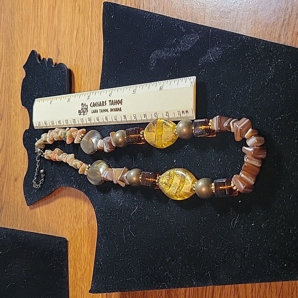 Womens brown natural stone glass bead necklace - Picture 6 of 6